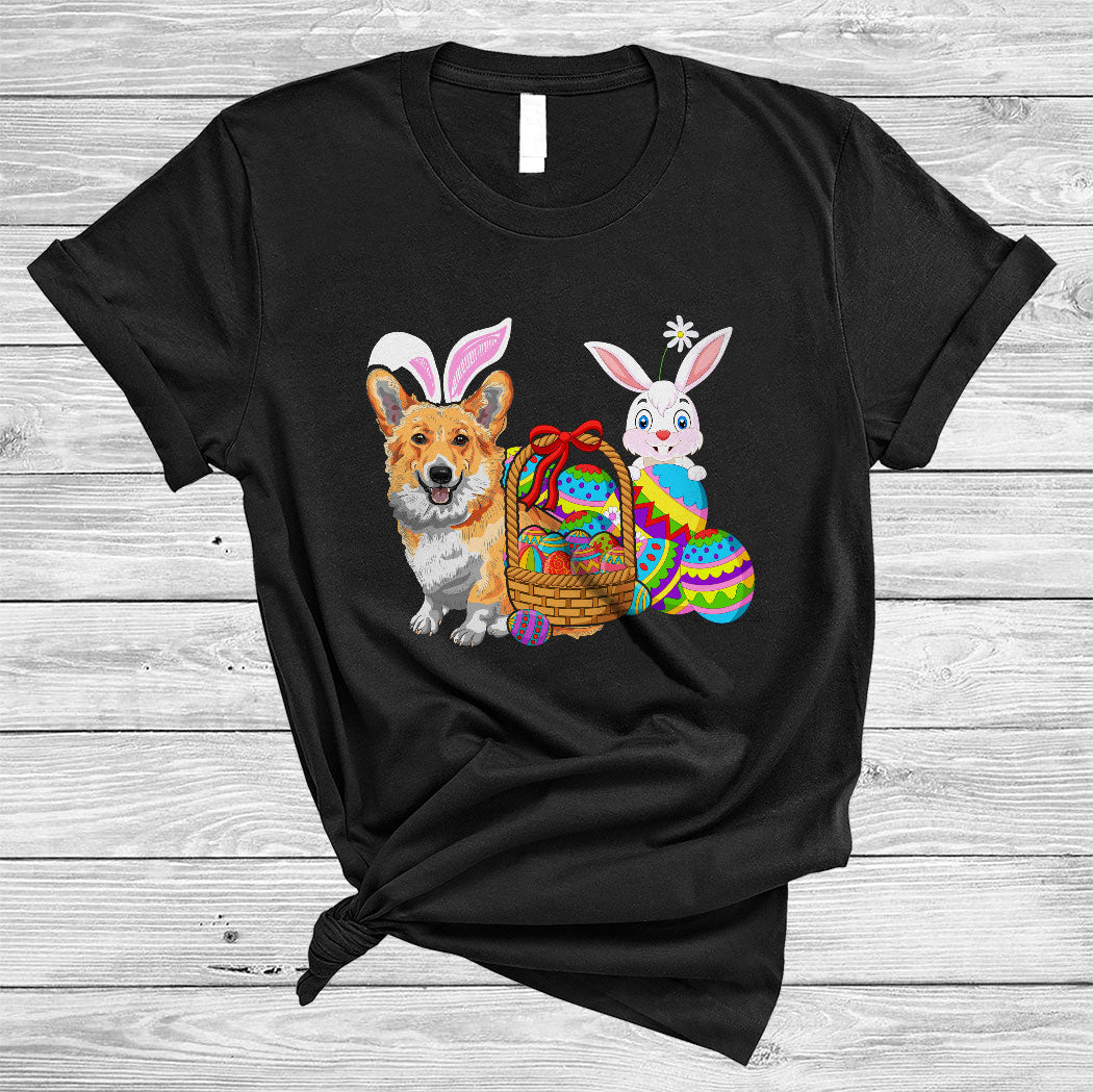 Bunny Corgi Dog With Easter Egg Basket Cute Happy Easter Day Bunny Dog Lover Gifts T-Shirt