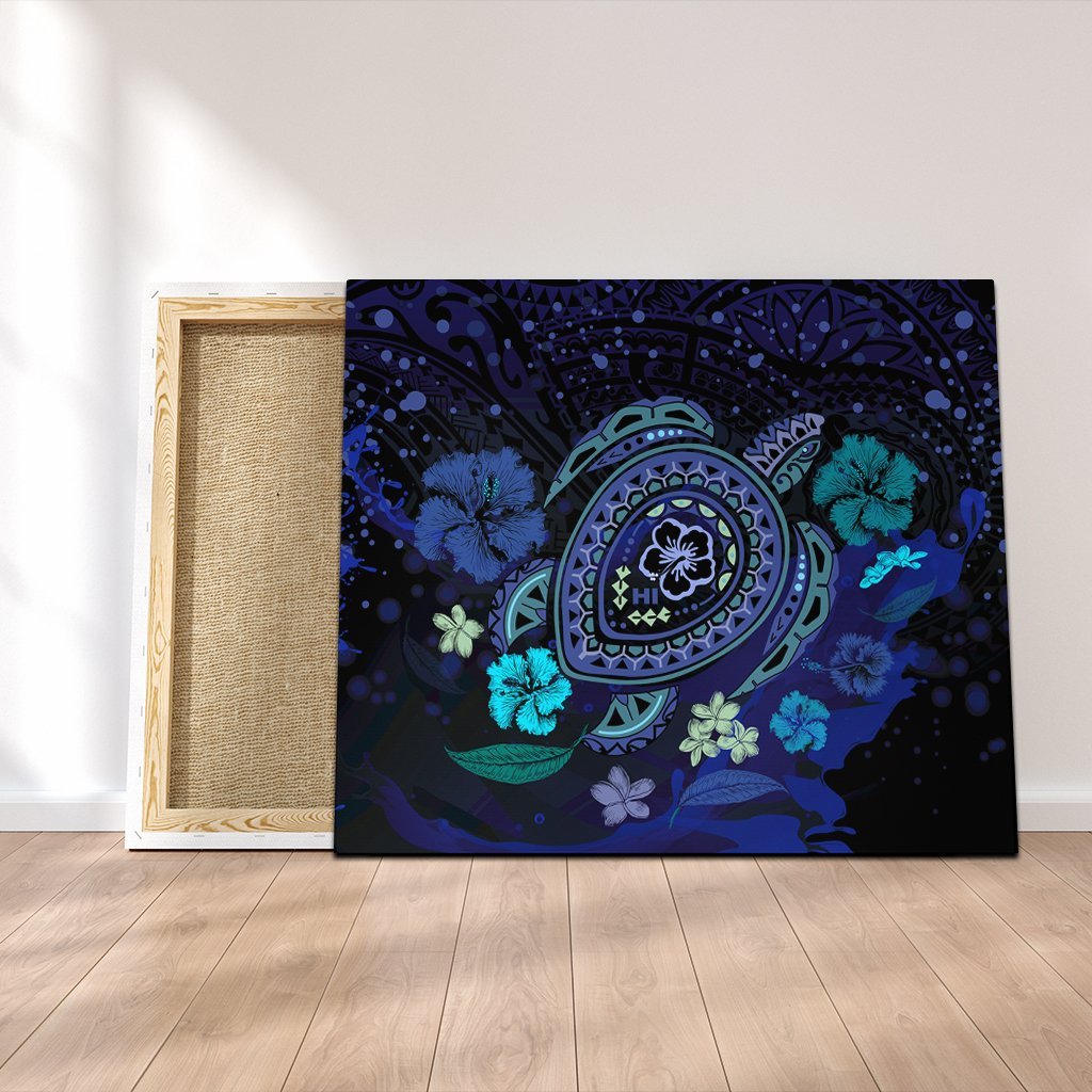 Hawaiian Blue Ocean Honu And Flowers Canvas AH – J0C