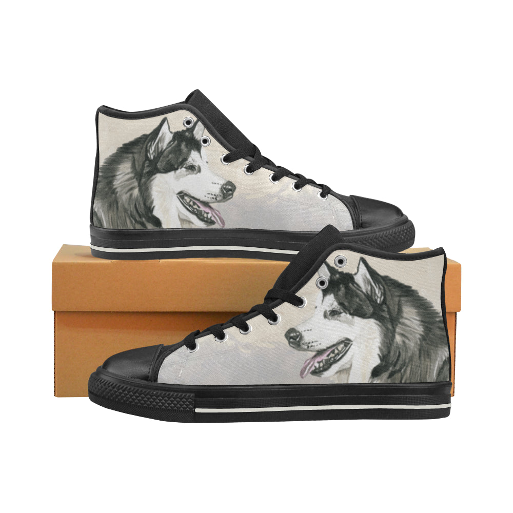 Alaskan Malamute Water Colour Black Men’s Classic High Top Canvas Shoes