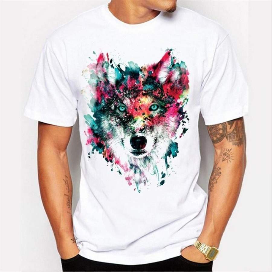 2017 Summer Men’s White T-shirt Animals Cool Multi-color Wolf Print T-Shirt Brand Clothing Tops