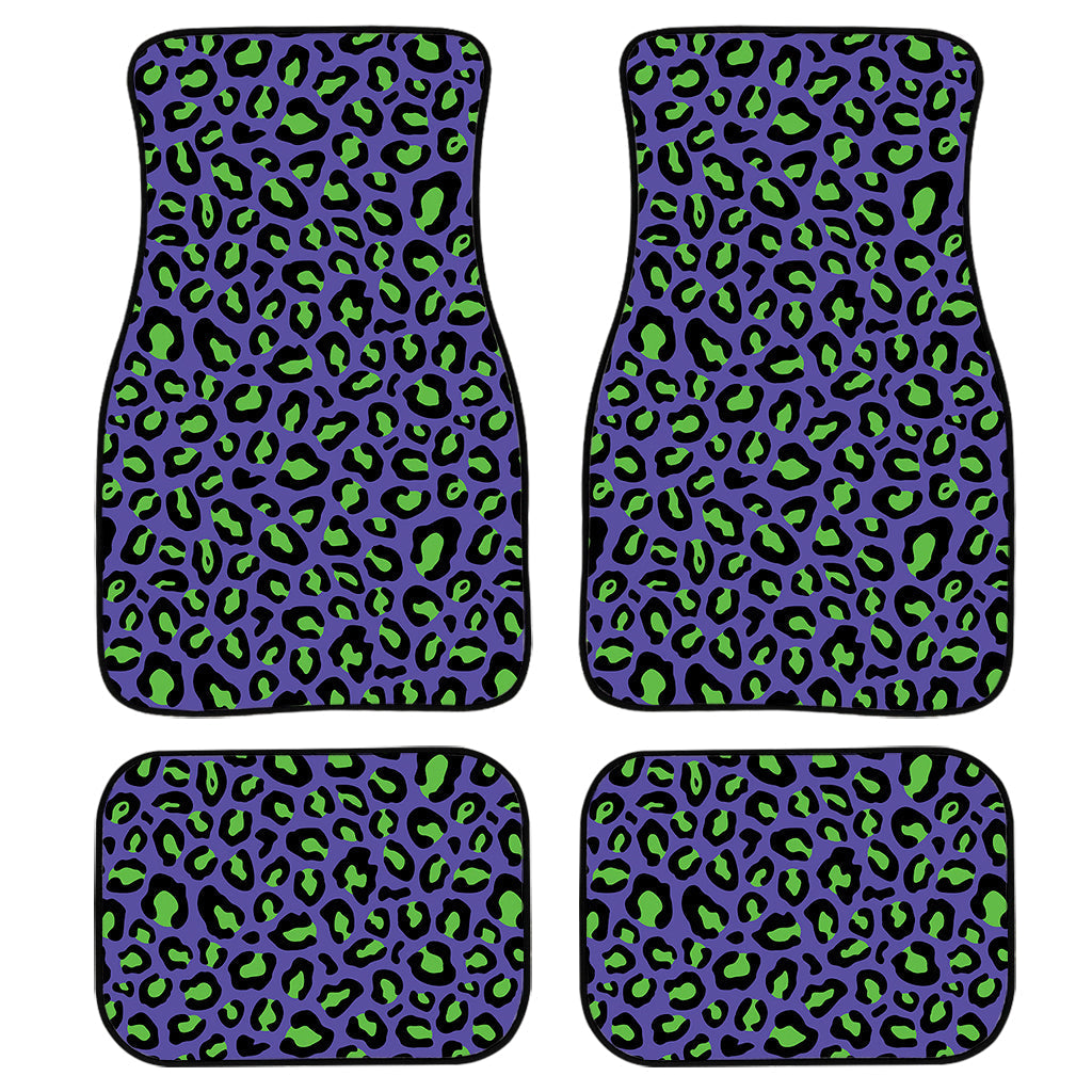 Purple And Green Leopard Pattern Print Front And Back Car Floor Mats, Front Car Mat