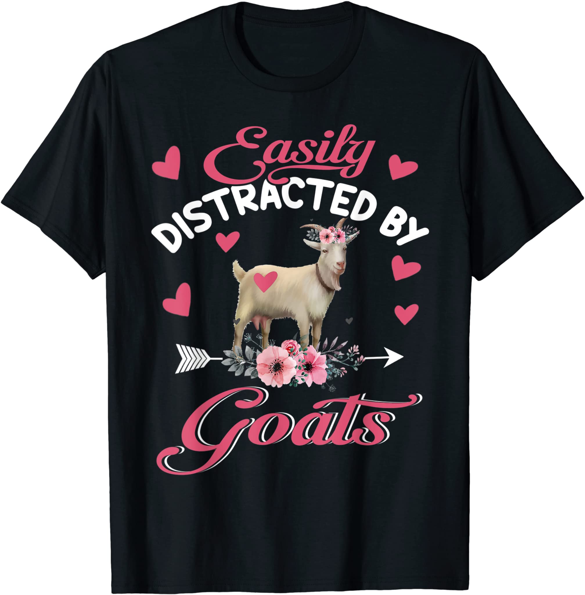 Easily Distracted By Goats Cute Floral Flower Goat Farmer T-Shirt