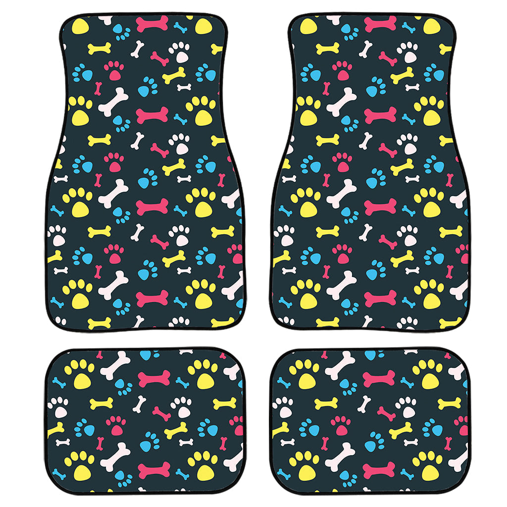 Colorful Paw And Bone Pattern Print Front And Back Car Floor Mats, Front Car Mat