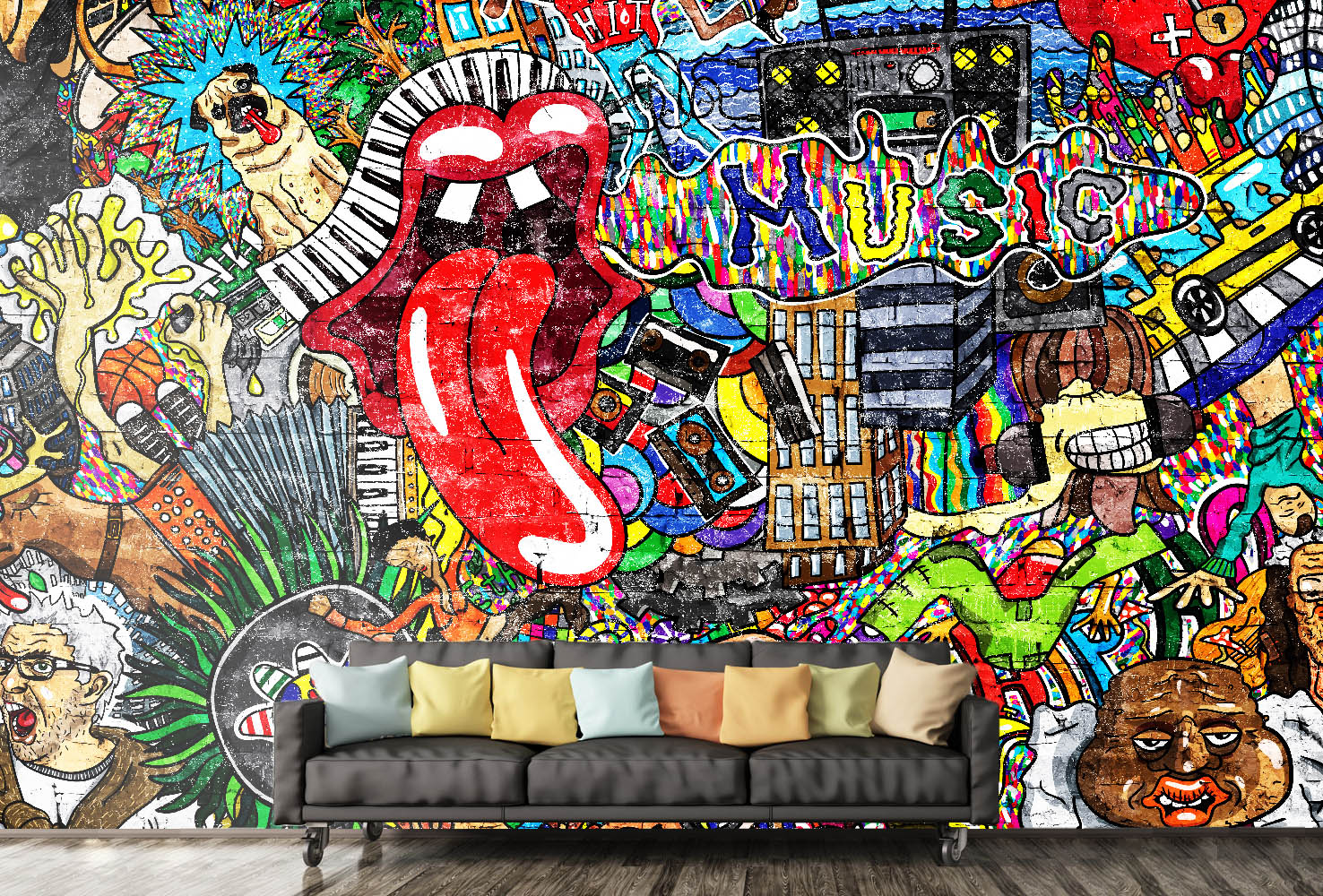 3D Animal Graffiti Effect Wall Mural Wallpaper 26