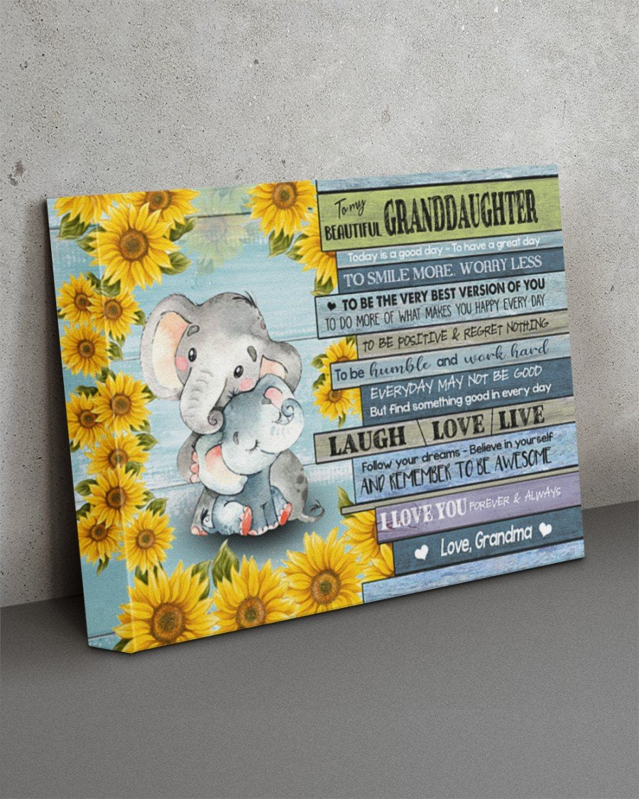 To My Beautiful Granddaughter Today Is Good Day To Have A Great Day To Smile Elephant Canvas