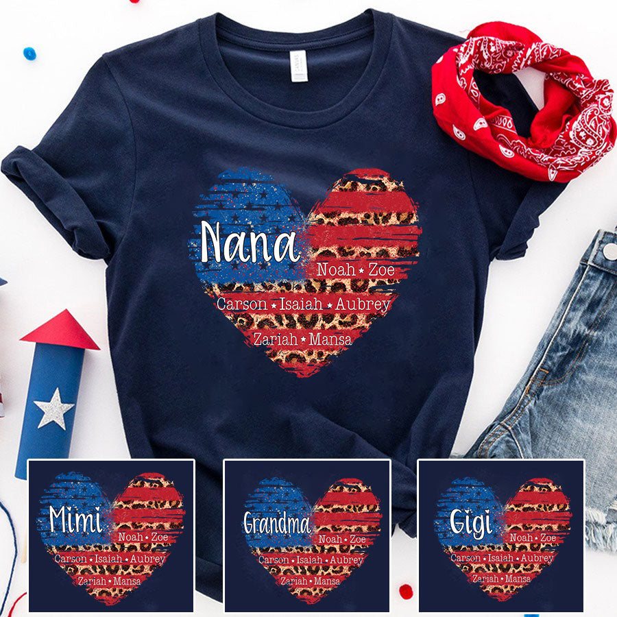 Personalized Nana Heart American Flag T-Shirt