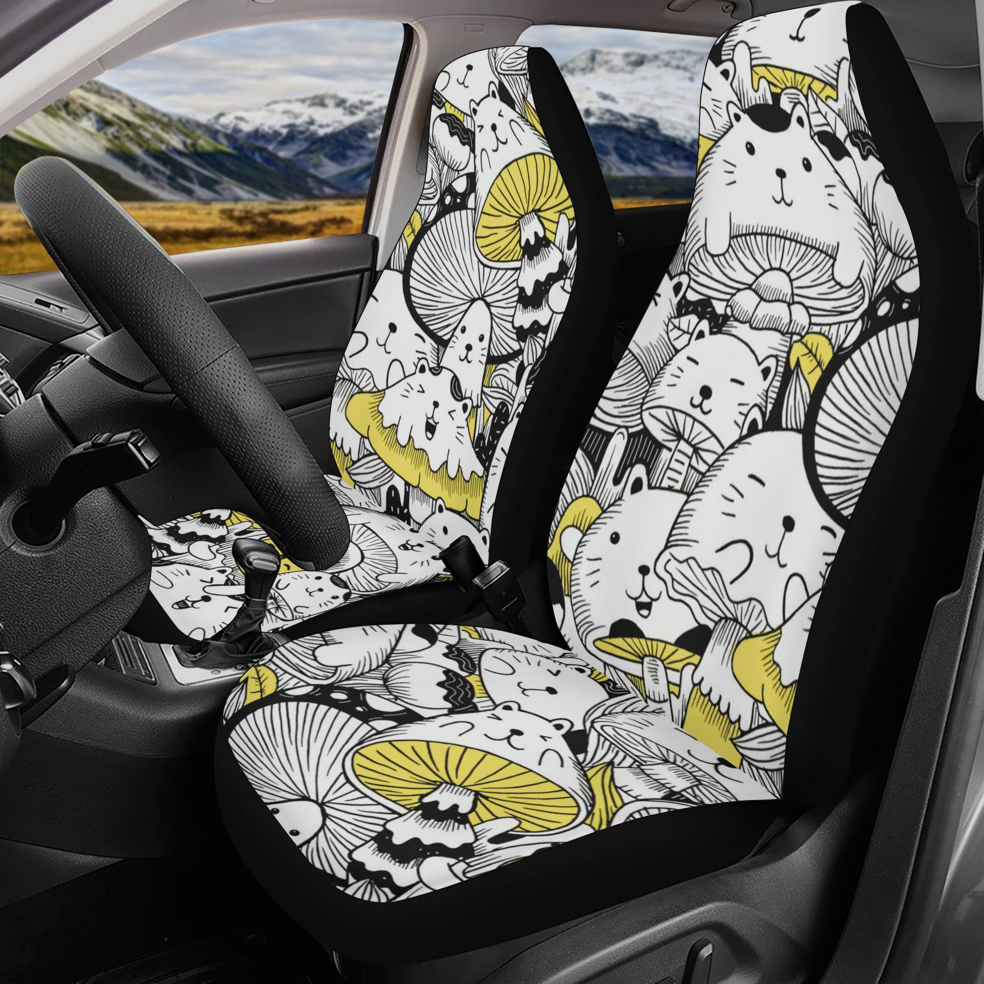 Cat Mushroom Car Seat Cover Set For Vehicle, Anime Car Seat Covers For Women, Kawaii Seat Cover For Car, Cartoon Back Seat Cover Animood Collections