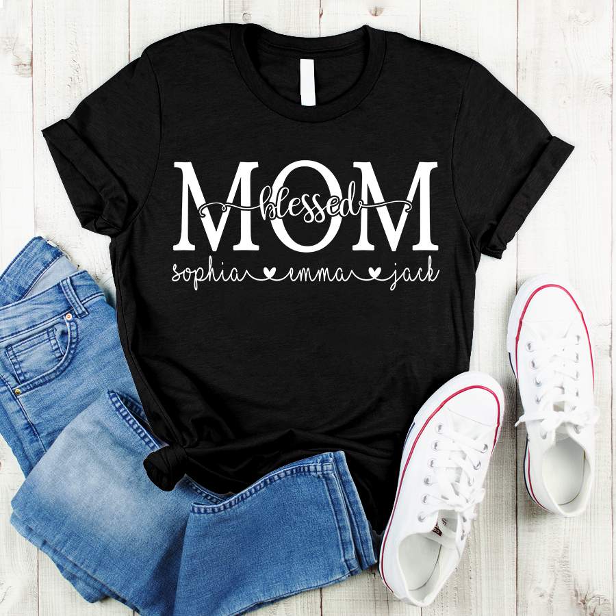 Personalized Blessed Mom Kids Names Shirt