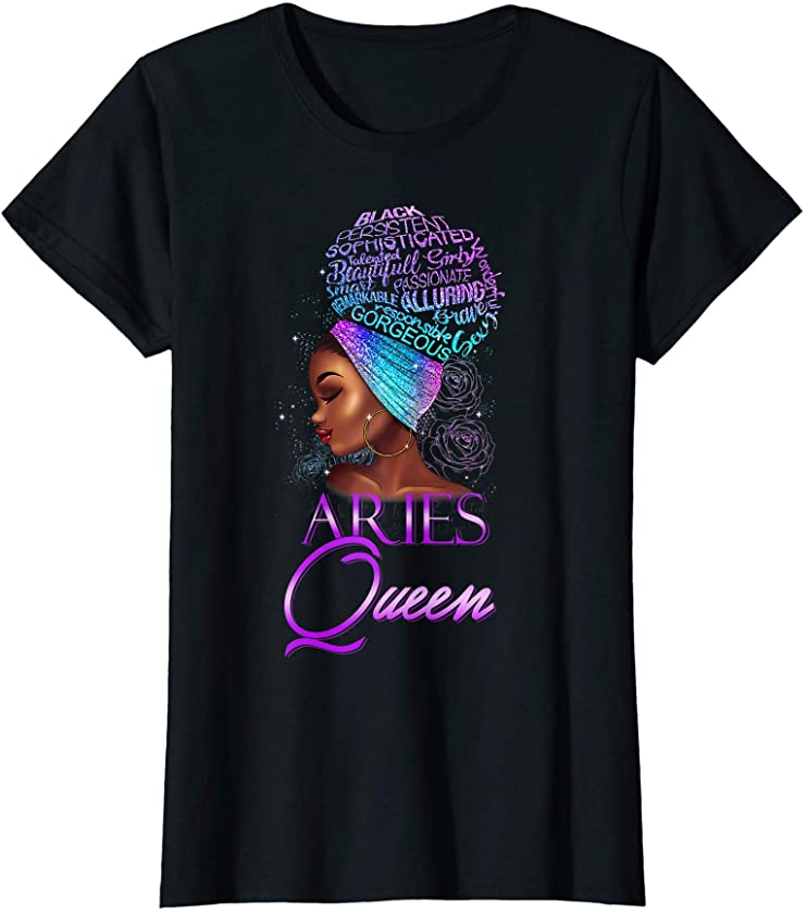 Purple Aries Queen African American Woman March April T-Shirt