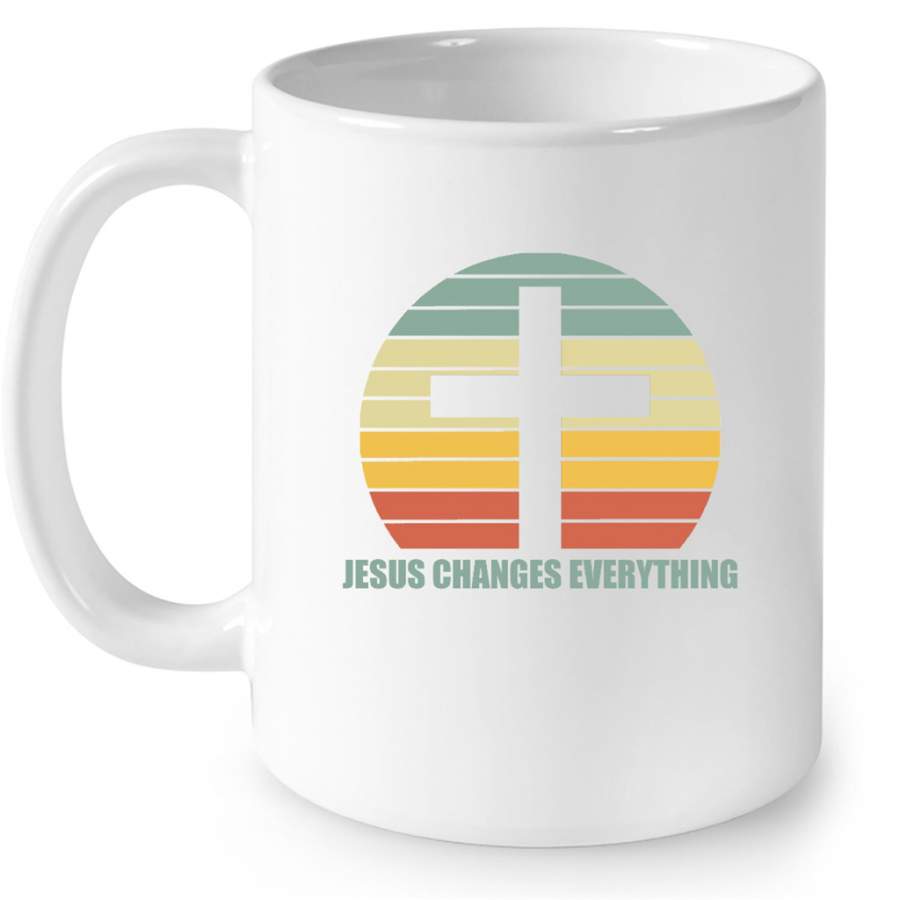 Jesus Changes Everything, Classic Vintage Retro – Full-Wrap Coffee White Mug