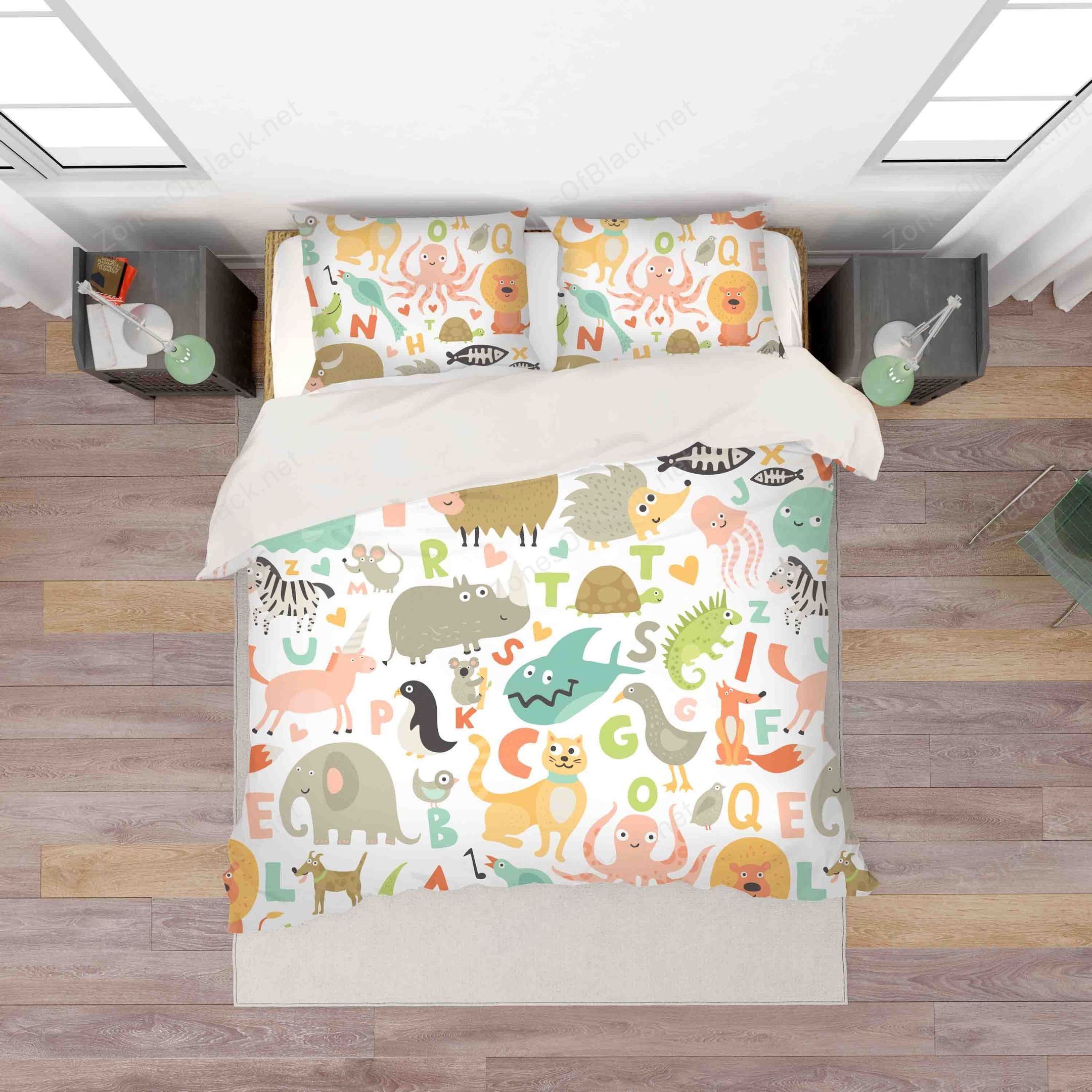 3D Letter Animal Octopus Cat Crocodile Zebra Bedding Set Bedroom Decor