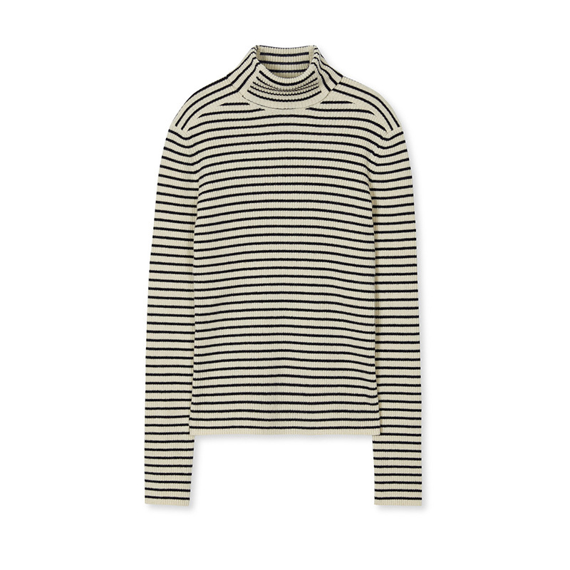 2022 Autumn and Winter New High-neck Striped Knitted Long-sleeved Slim Wool Bottoming Shirt Sweater Women Pullover alx