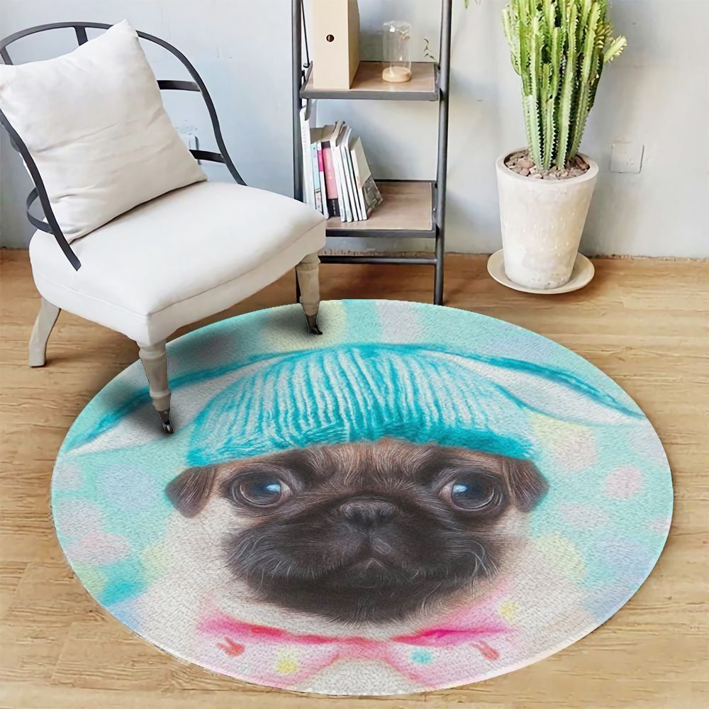 Pug Dog Round Rug Bunny Easter NTD141298213