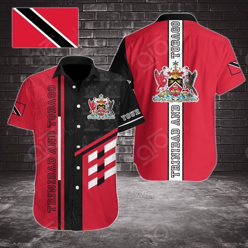 Order Hawaii Customize Trinidad And Tobago Coat Of Arms Short Sleeve Linen Button Down Shirt Ha41133