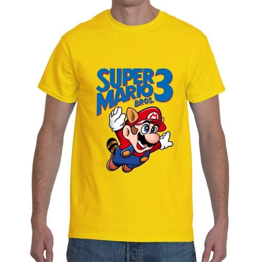 Super Mario Bros. 3 Retro Short Sleeve Yellow Men’s T-Shirt Size S-3XL