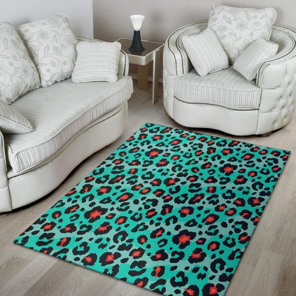 Teal Leopard Area Rug