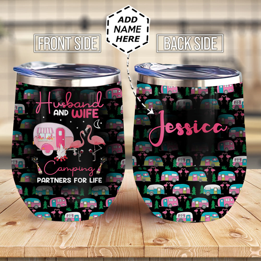 Personalized Camping Flamingo Couple Agmz2107006Z Wine Tumbler