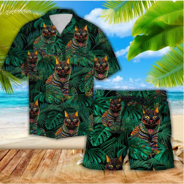 Awesome Cat Hawaii Shirt Set Unisex Ha89199