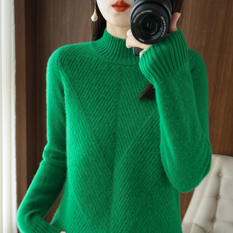 Thickened cashmere sweater women’s 2022 autumn and winter new half turtleneck loose solid color pullover sweater bottoming shirt alx