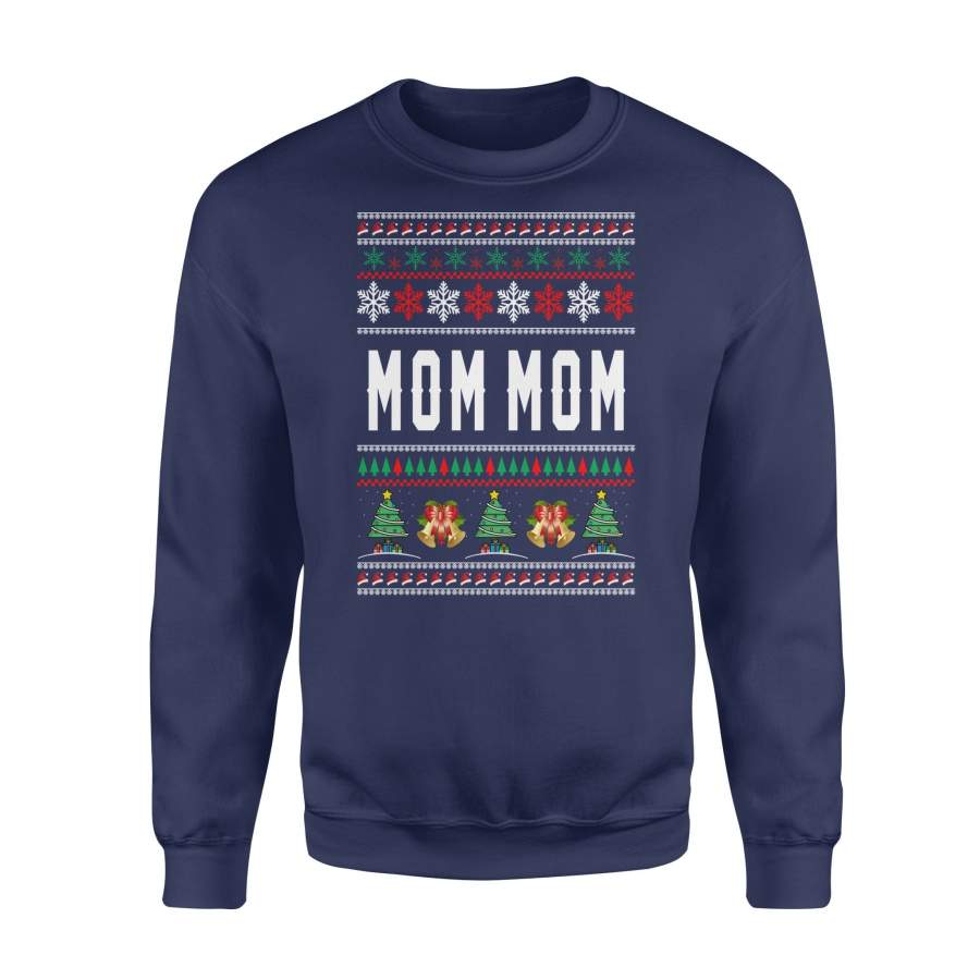 Mom-Mom Ugly Christmas Family Jingle Bells Hat Snowflakes Christmas Tree Holiday Christmas X-Mas Sweatshirt T Shirt Christmas Gift Ideas