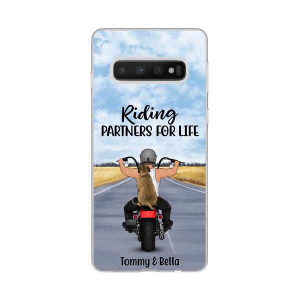Personalized Phone Case, Motorcycle Man With Dog, Dog Dad, Custom Gift For Bikers And Dog Lovers