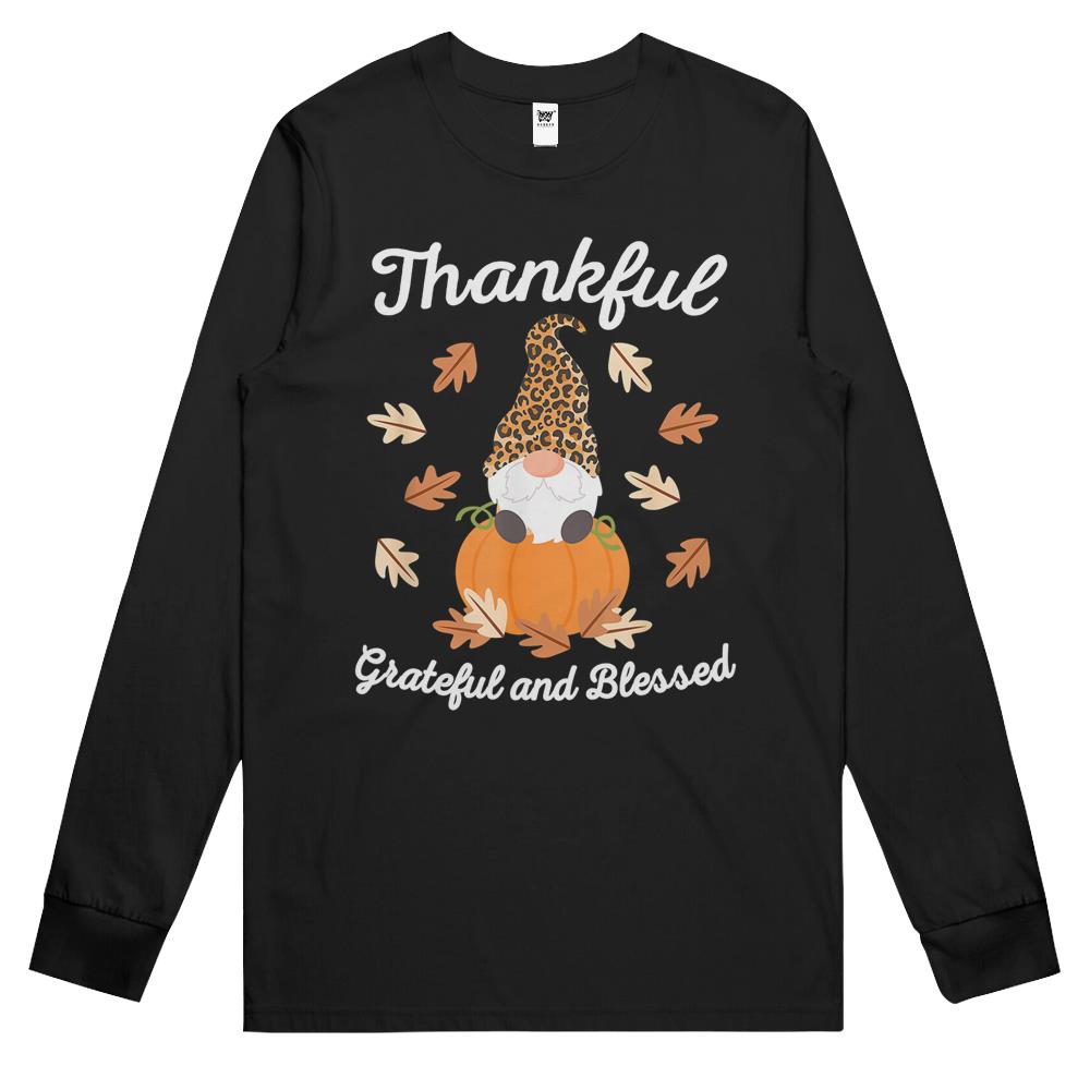 Cute Thanksgiving Gnome Leopard Gnomes Fall Pumpkin Women Long Sleeve T Shirts