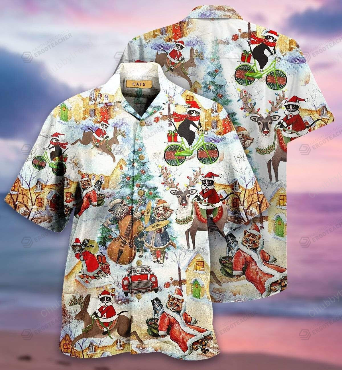 Black Cat Under Christmas Day Hawaii Shirts Ha81437