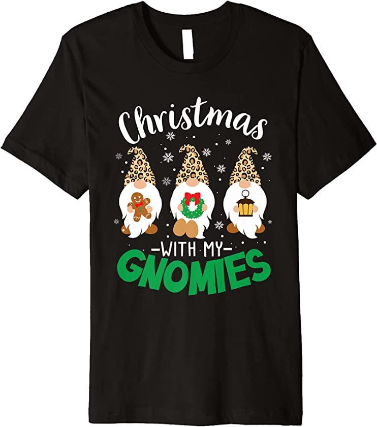 Christmas With My Gnomies Cute Christmas Gnome Leopard Premium T-Shirt