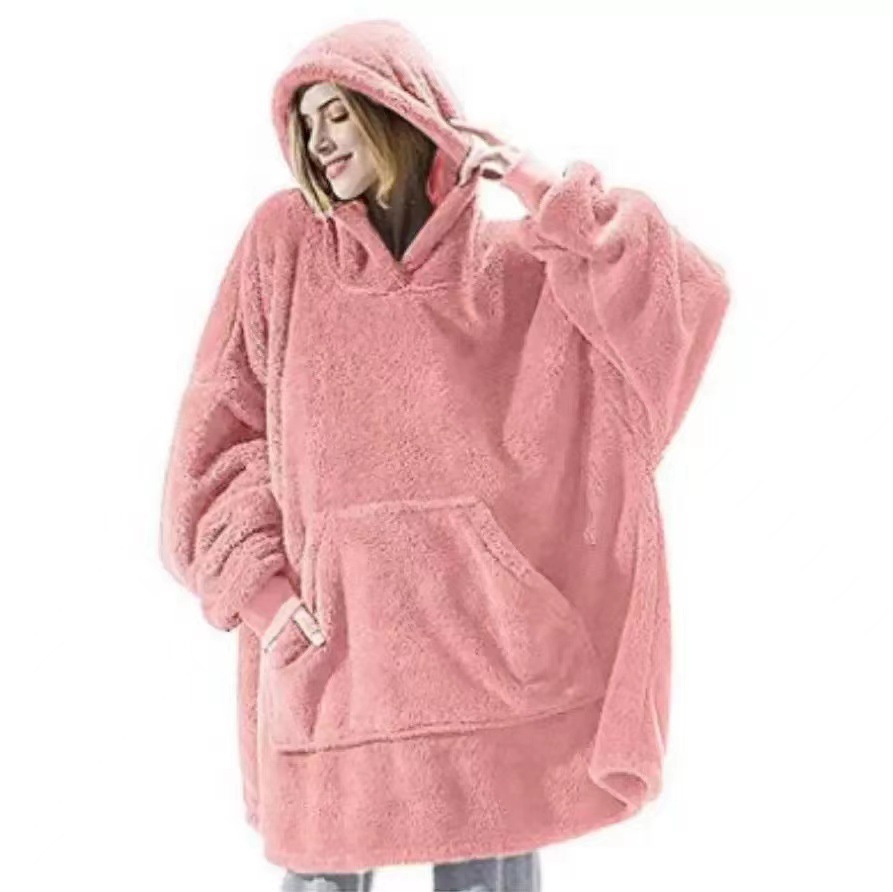 Winter Hooded Sweater Blanket Women Oversized Fleece Blanket With Sleeves Large Pocket Warm Thick TV Hoodie Robe Couple alx