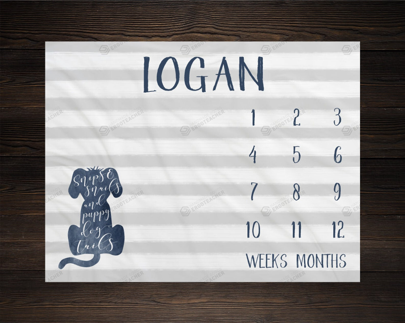 Personalized Puppy Dog Monthly Milestone Blanket, Newborn Blanket, Baby Shower Gift Adventure Awaits Monthly Growth