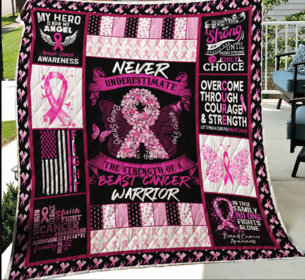 Breast Cancer Awareness Never Underestimate Being Strong Blanket Gift For Friend Family Home Decor Bedding Couch Sofa Soft And Comfy Cozy