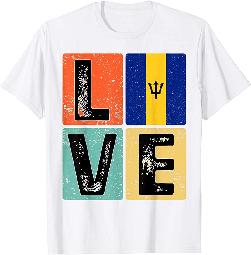 Vintage Retro I Love Barbados Flag for Barbadian Pride Gift T-Shirt