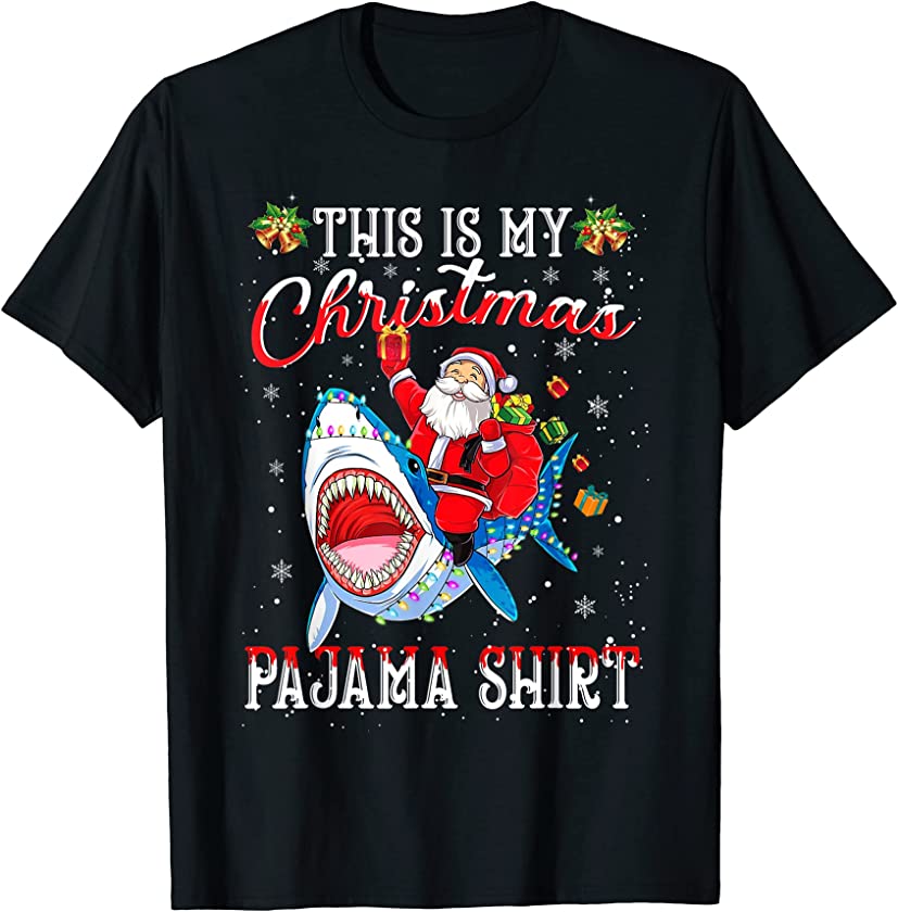 Xmas Santa Hat This Is My Shark Christmas Pajama Gifts Mens T-Shirt