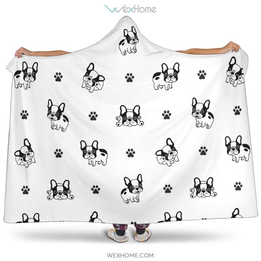 Cute French Bulldog Paw Pattern Hooded Blanket