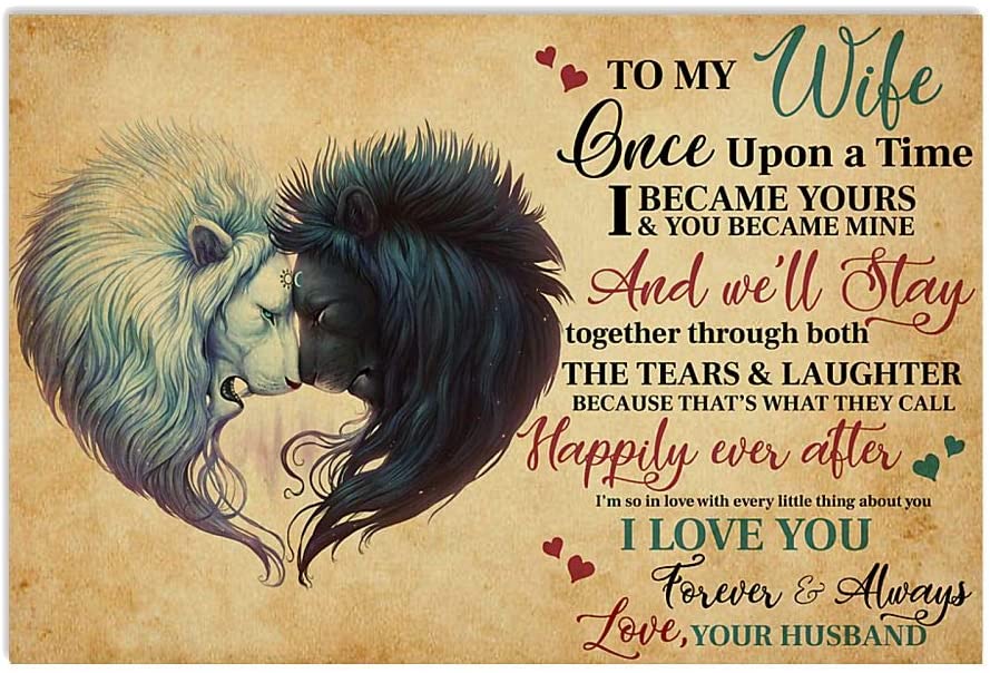 Skitongifts Poster No Frame, To My Wife From Husband Once Upon A Time Black White Lion Heart Family Love Couple Quote, Wall Art, Home Decor