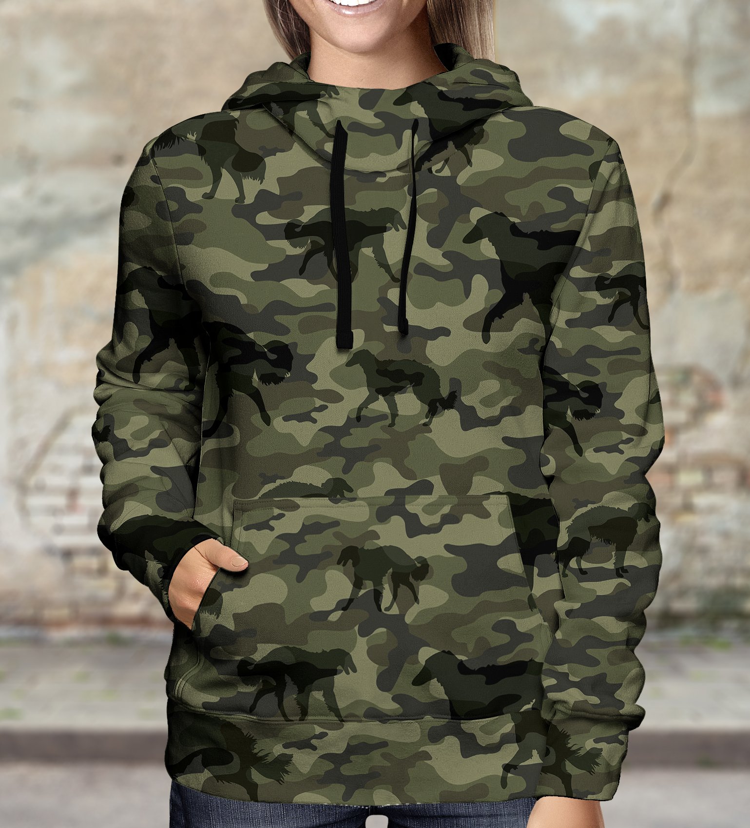 Street Style With Borzoi Camo Hoodie V1