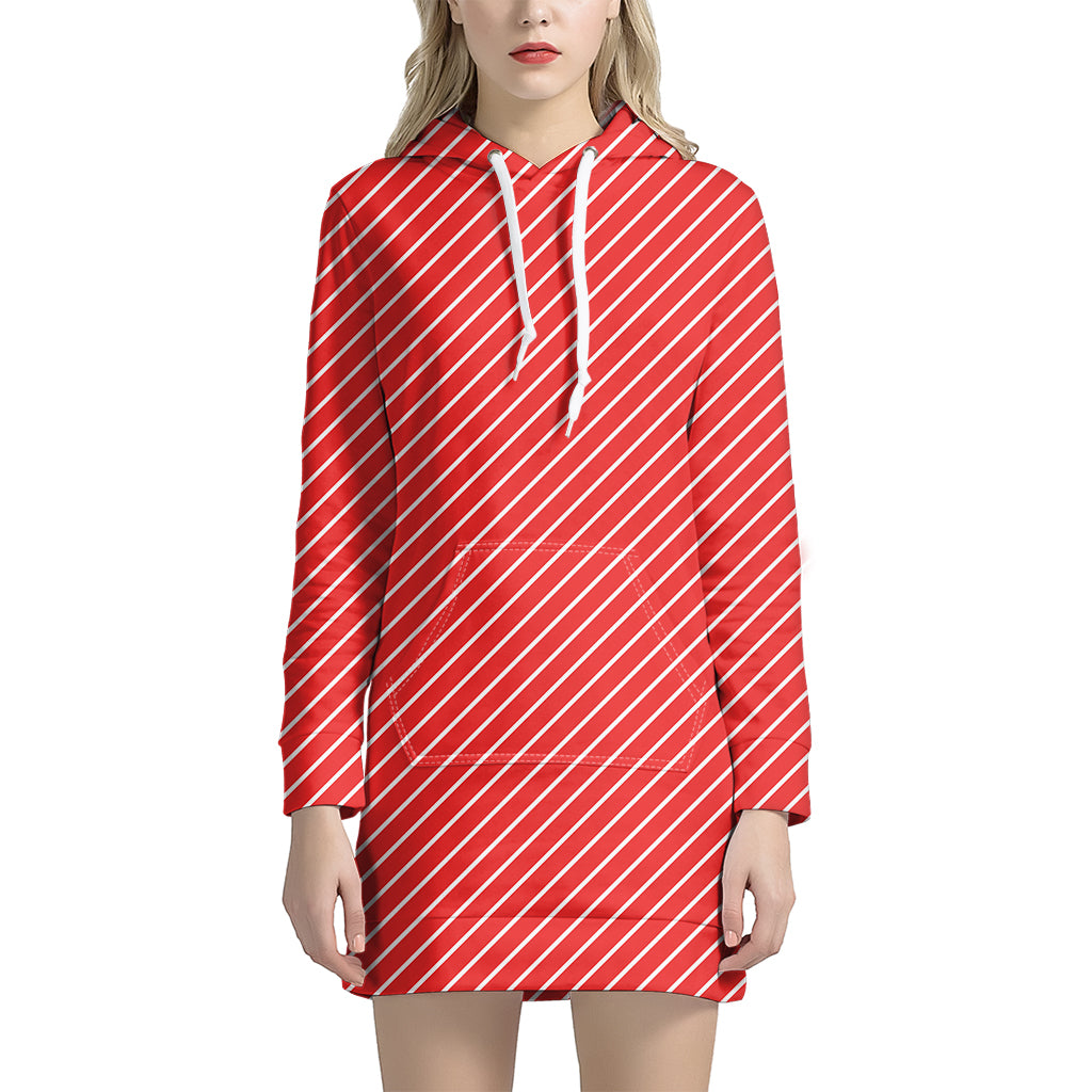 Candy Cane Striped Pattern Print Women’S Pullover Hoodie Dress