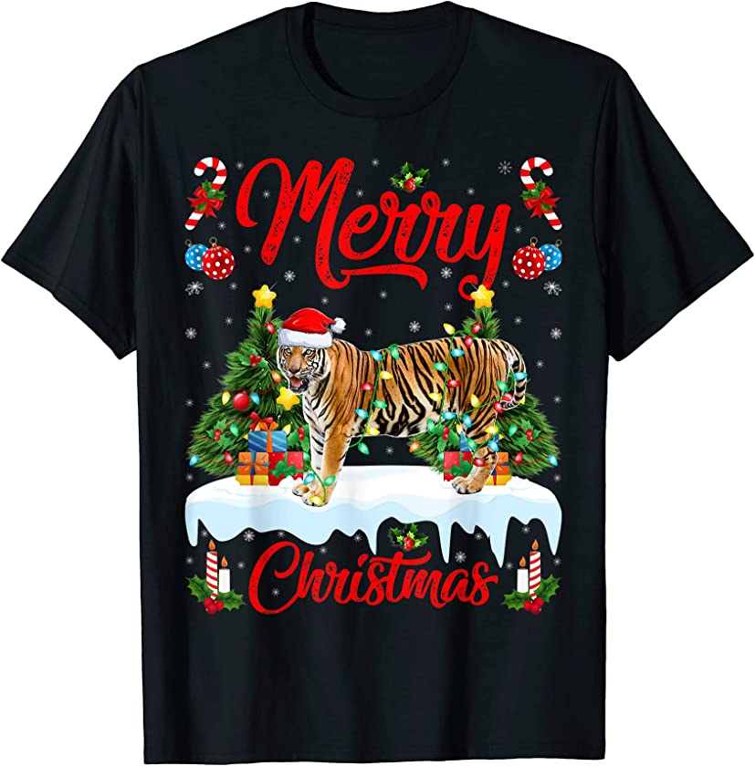 Bengal Tiger Lighting Xmas Tree Santa Bengal Tiger Christmas T-Shirt