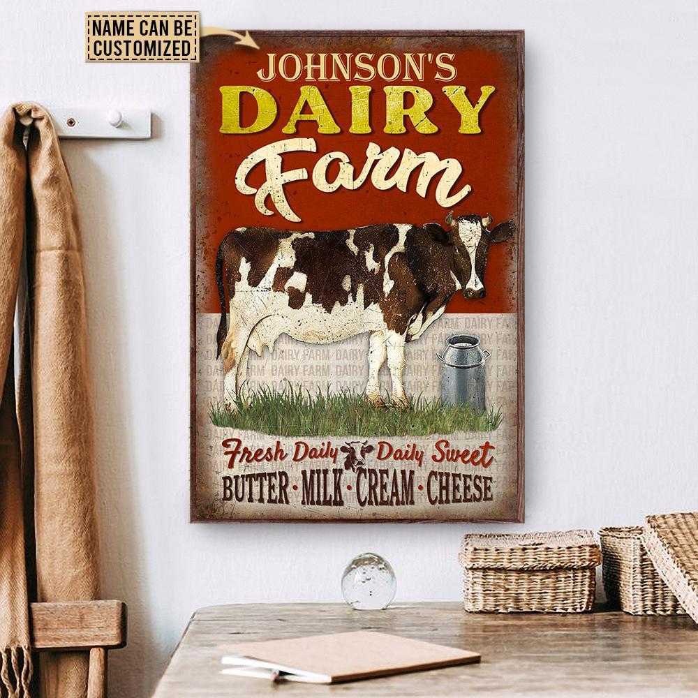 Aeticon Gifts Personalized Cattle Market Farm Fresh Daily Canvas Mom Dad Gift Home Decor