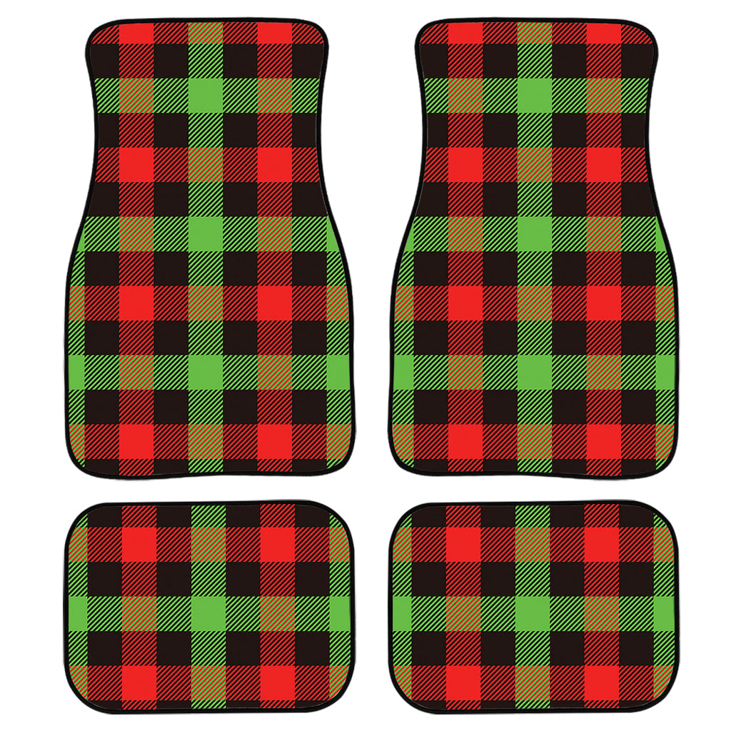 Green Red And Black Buffalo Plaid Print Front And Back Car Floor Mats, Front Car Mat