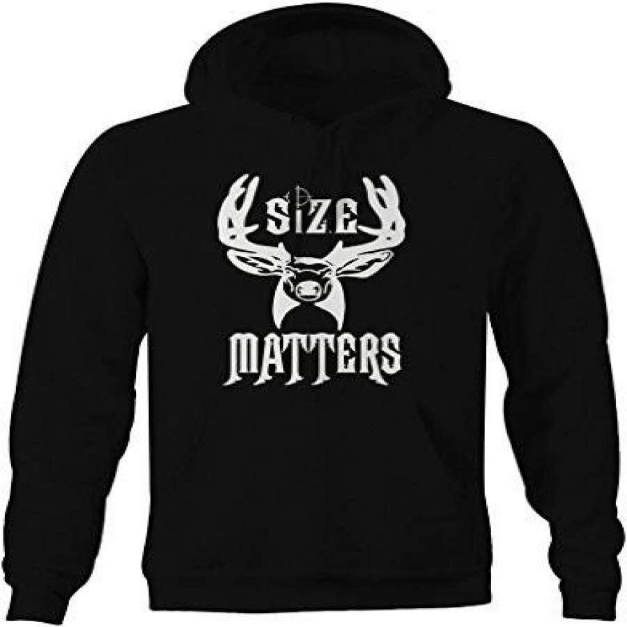 Shirts By Sarah Men’s Funny Hunting Hoodie – Size Matters Deer Sweatshirts