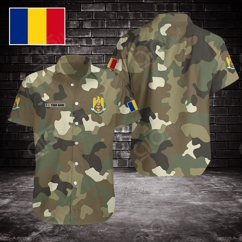 High Quality Hawaii Customize Romanian Army Camo Short Sleeve Linen Button Down Shirt Ha111707