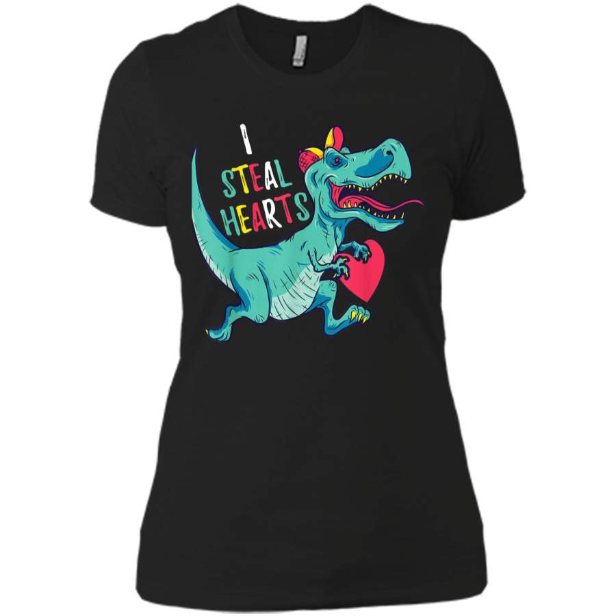 Valentines Day Dinosaur I Steal Hearts  Gifts for Boys Next Level Ladies Boyfriend Tee