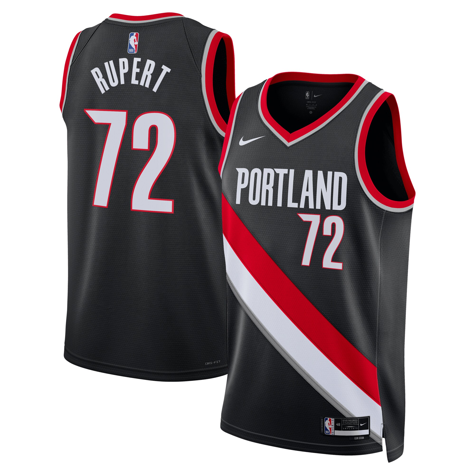 Portland Trail Blazers Icon Edition Swingman Jersey – Black – Rayan Rupert – Unisex