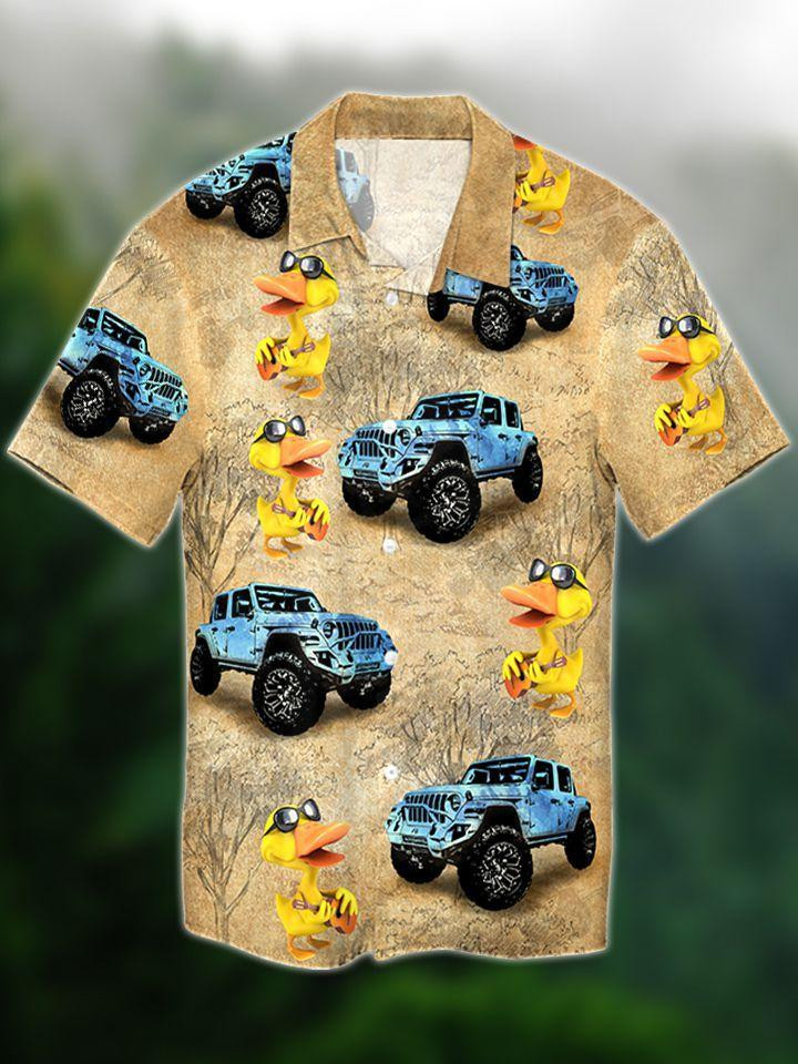 Blue Jeep With Funny Ducks Hawaii Aloha Shirts H Ha56907