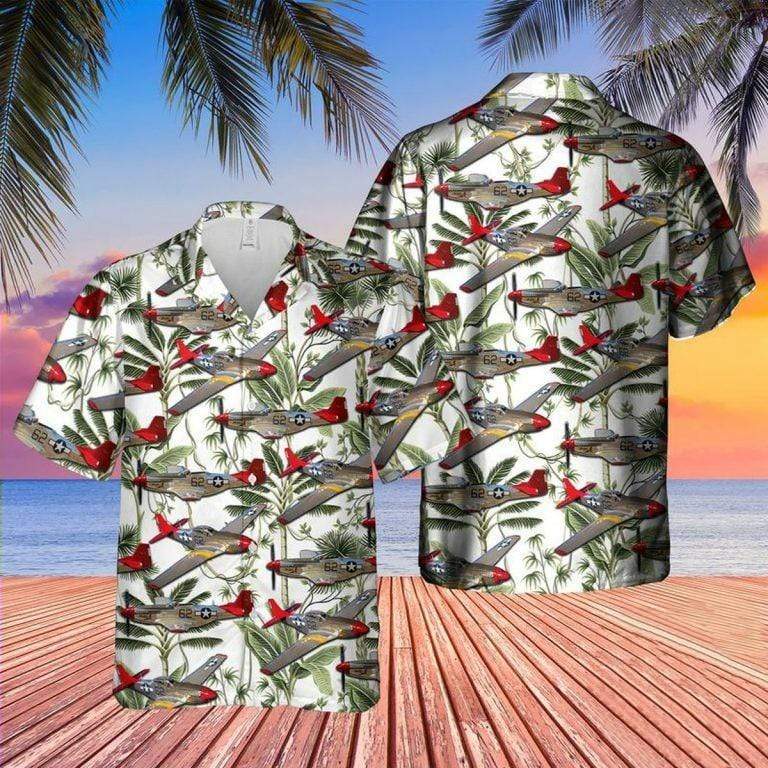 P-51 Red Tail Mustang Bunny Hawaiian Shirt | Unisex | Adult | Hw7337