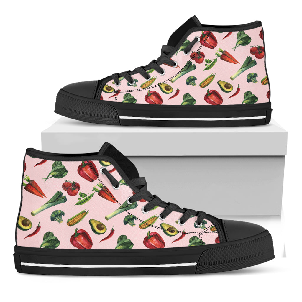 Watercolor Vegan Pattern Print Black High Top Shoes