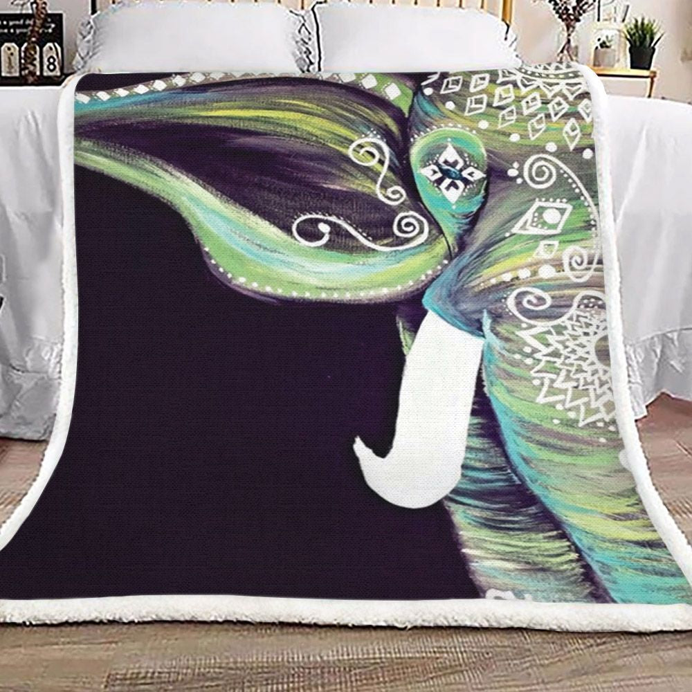 Emerald Green Bohemian Elephant Fleece Blanket All Over Prints