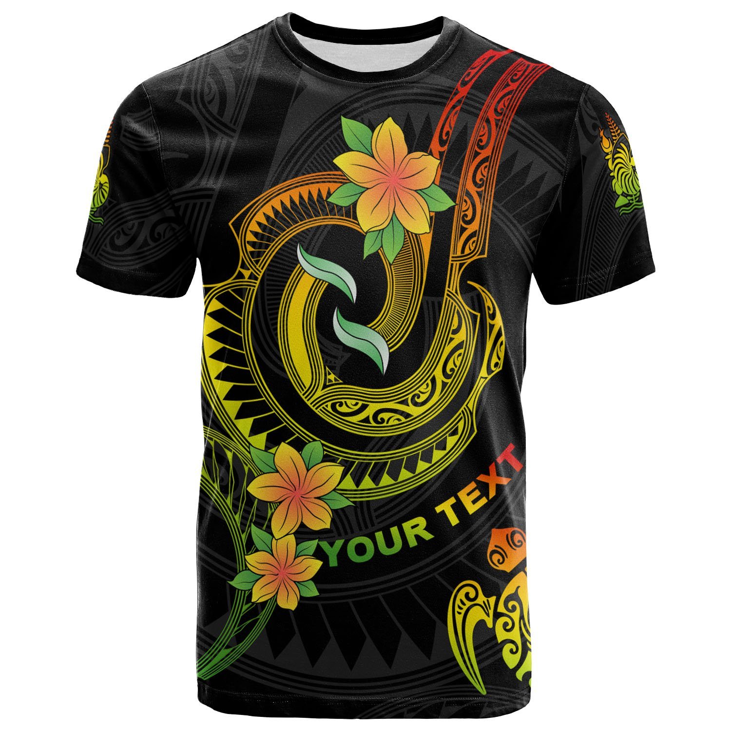 New Caledonia Custom Personalised T- Shirt – Reggae Plumeria Flowers with Spiral Patterns – BN26