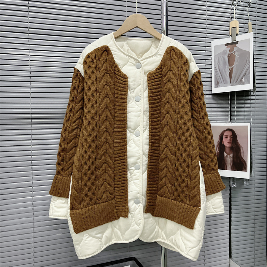 Cotton-padded Jacket Spliced Women Sweater Cardigan 2022 Autumn Winter New Loose Female Fashion Tops Coats alx